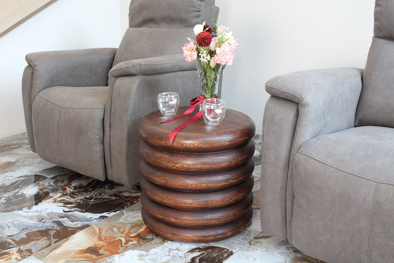 Haussmann Mango Stacked Rings Wood End Table 20 D x 18 in Height Mocha Oil