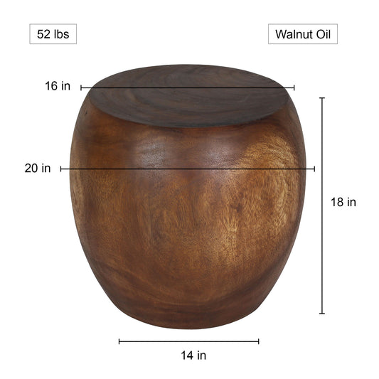 Accent Table MMP Pouf Stool 20 in D x 18 in H (16 T x 14 B) Walnut Oil