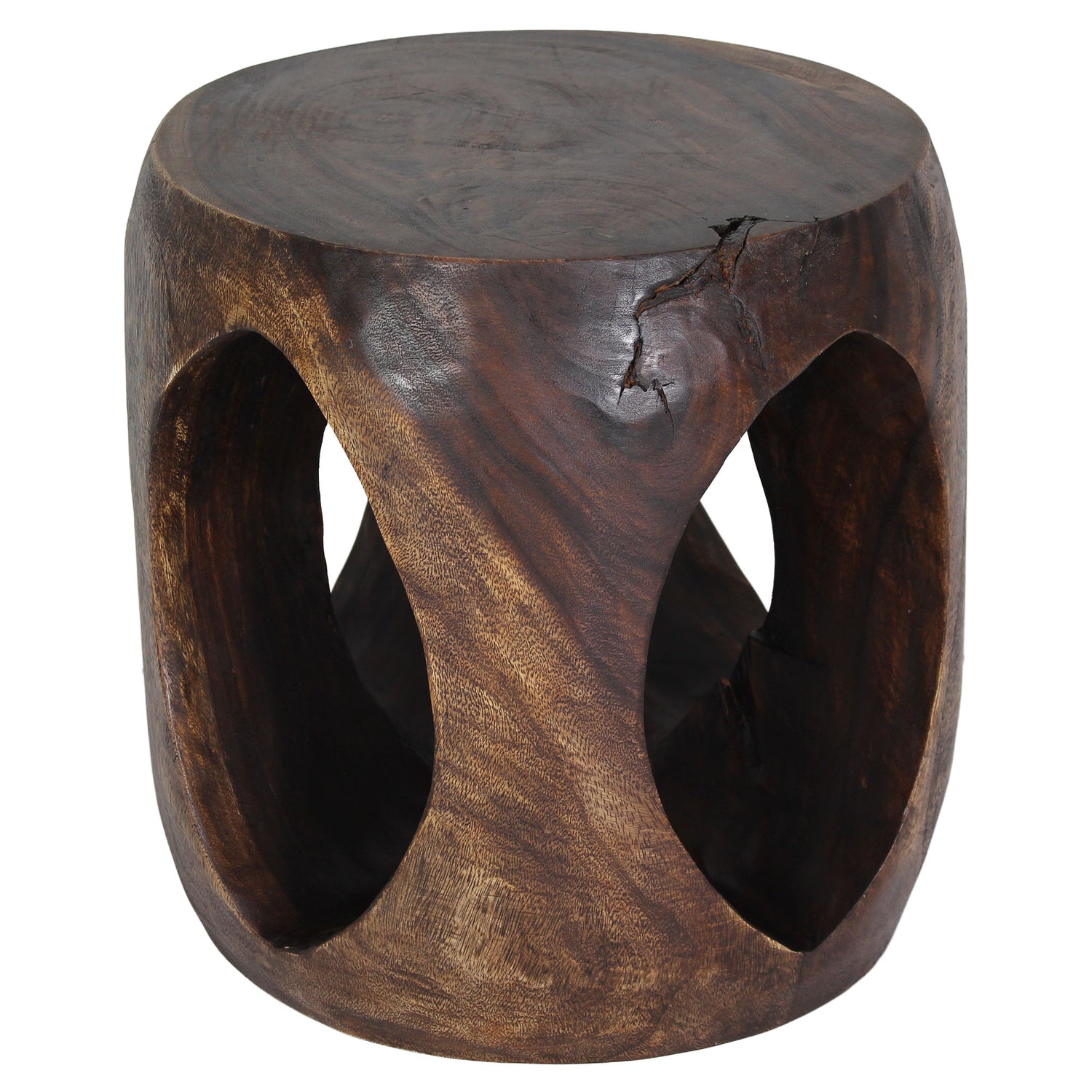 Haussmann Wood Oval Windows Coffee Table 20 inch DIA x 20 inch Height Mocha