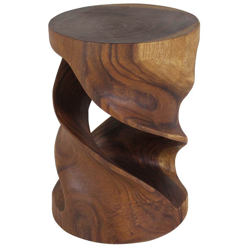Haussmann Round Double Wood Twist End Table 14 in DIA x 20 in Height Walnut Oil