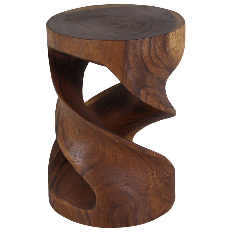 Haussmann Round Double Wood Twist End Table 14 in DIA x 20 in Height Walnut Oil