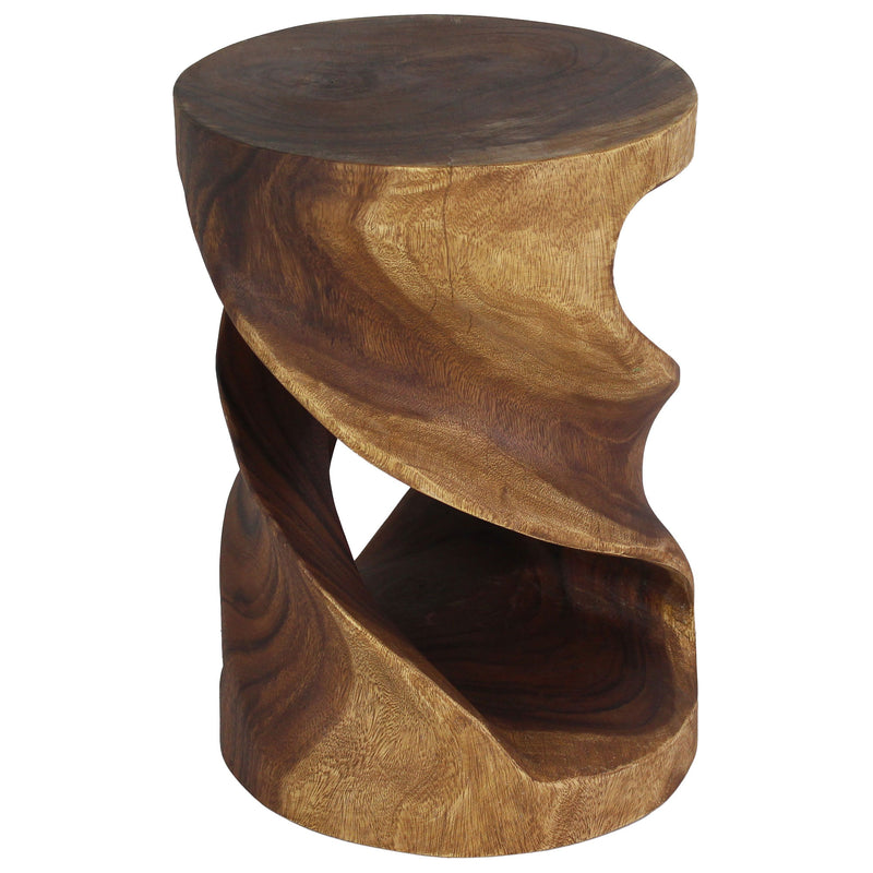 Haussmann Round Double Wood Twist End Table 14 in DIA x 20 in Height Walnut Oil