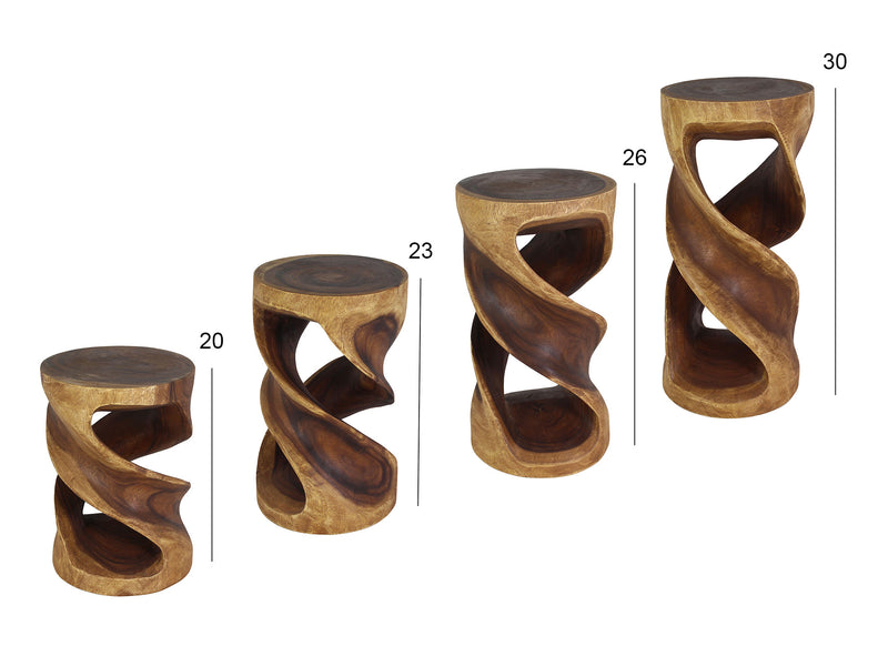 Haussmann Round Double Wood Twist End Table 14 in DIA x 20 in Height Walnut Oil