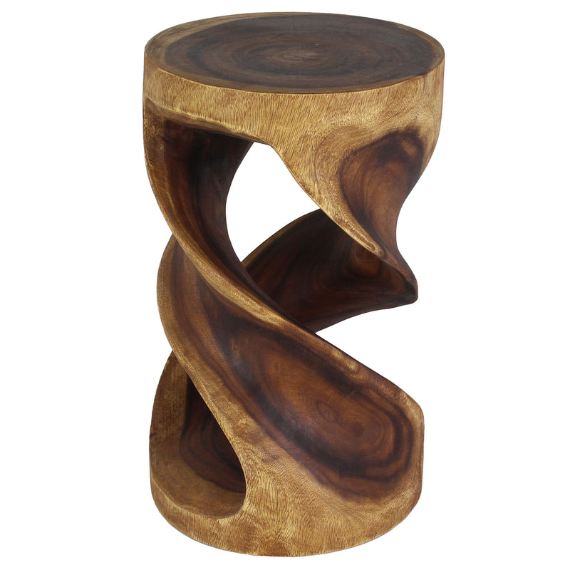 Haussmann Round Double Wood Twist End Table 14 in DIA x 23 in Height Walnut Oil