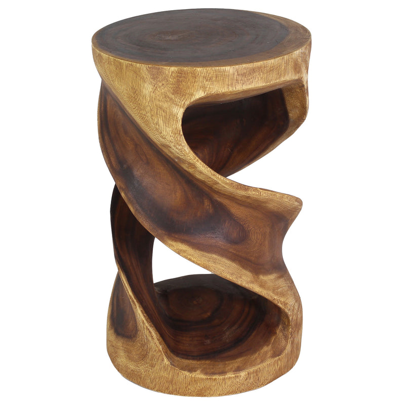 Haussmann Round Double Wood Twist End Table 14 in DIA x 23 in Height Walnut Oil