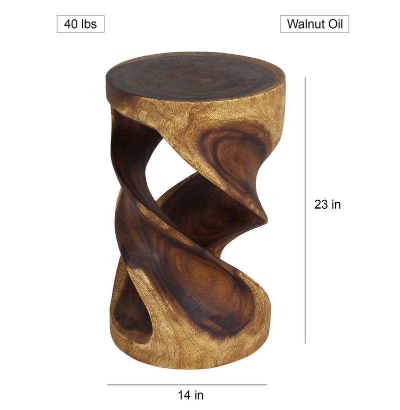 Haussmann Round Double Wood Twist End Table 14 in DIA x 23 in Height Walnut Oil