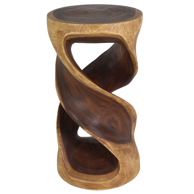 Haussmann Round Double Wood Twist End Table 14 in DIA x 26 in Height Walnut Oil