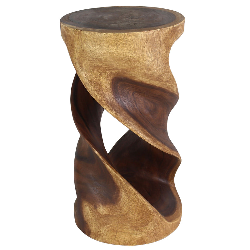 Haussmann Round Double Wood Twist End Table 14 in DIA x 26 in Height Walnut Oil