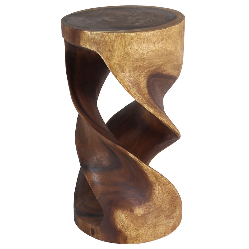 Haussmann Round Double Wood Twist End Table 14 in DIA x 26 in Height Walnut Oil