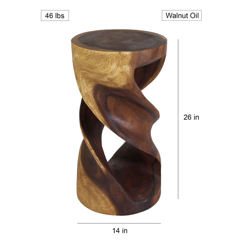 Haussmann Round Double Twist Pedestal Side Table, Walnut, 14 in dia x 26 in H, dimensions