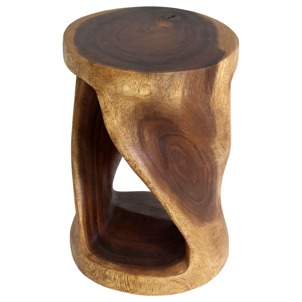 Haussmann Round Wood Twist End Table 14 in DIA x 20 in Height Walnut Oil