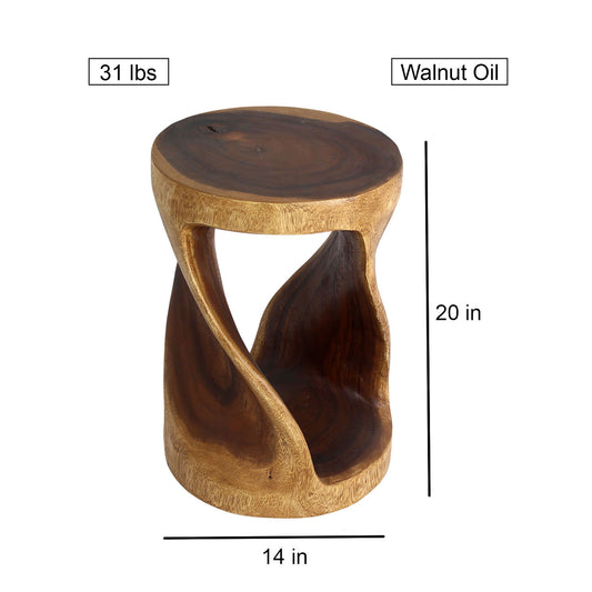 Haussmann Round Wood Twist End Table 14 in DIA x 20 in Height Walnut Oil