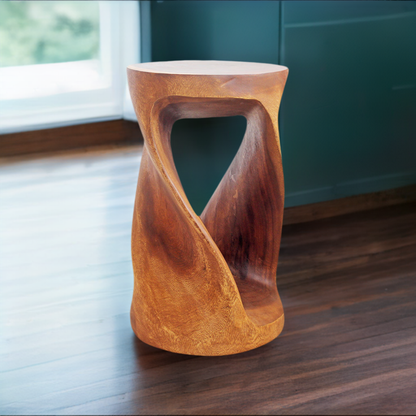 Haussmann® Round Wood Twist Accent Table 14 in DIA x 23 in High Walnut Oil