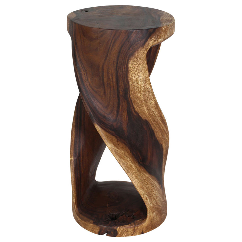 Haussmann Round Wood Twist Accent Table 14 in DIA x 30 in High Walnut Oil