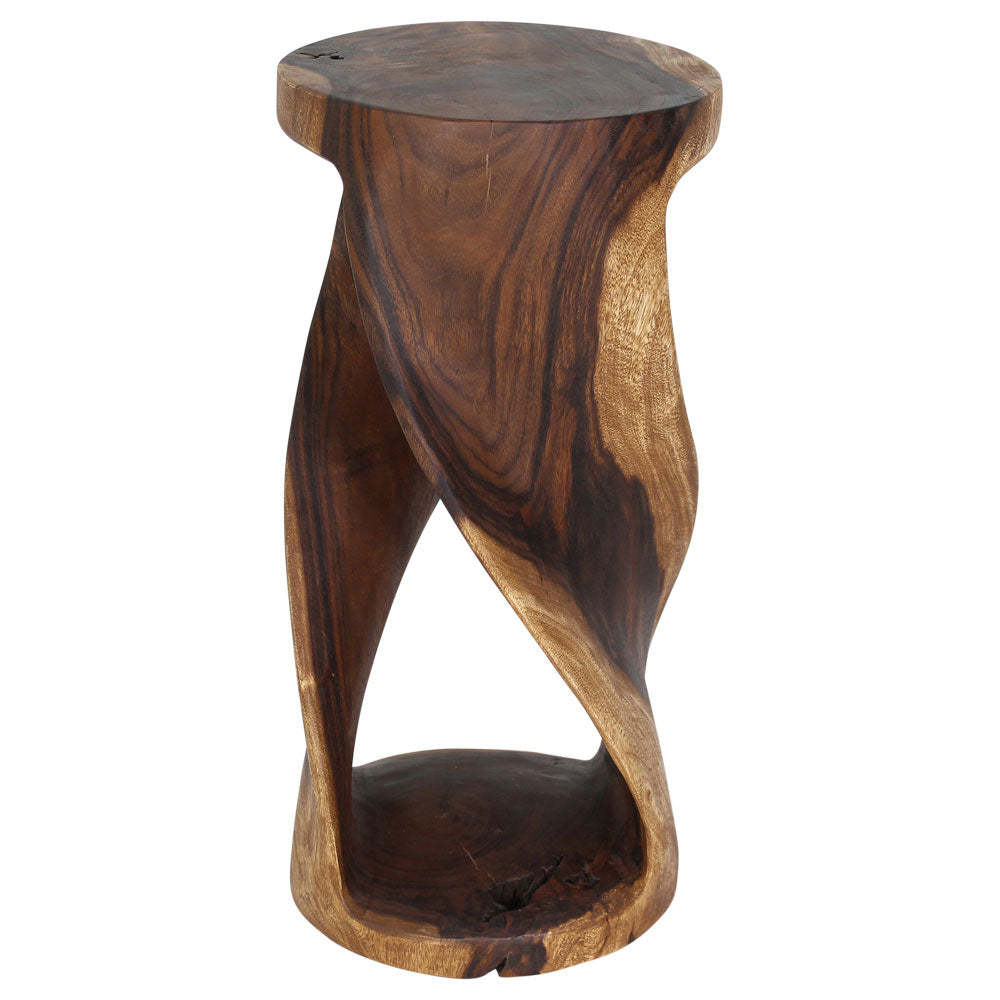 Haussmann Round Wood Twist Accent Table 14 in DIA x 30 in High Walnut Oil