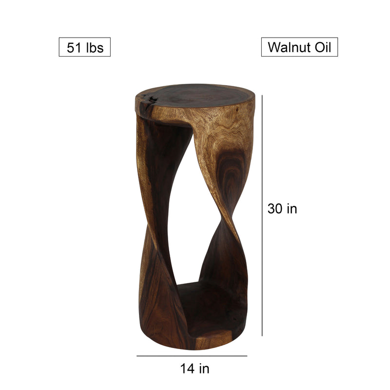 Haussmann Round Wood Twist Accent Table 14 in DIA x 30 in High Walnut Oil