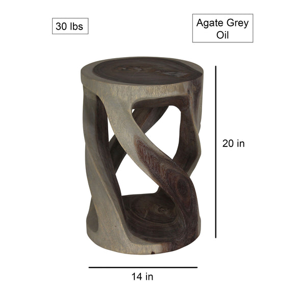 Haussmann Vine Twist Round Pedestal Side Table, Agate Grey, 14 in dia x 20 in H, dimensions