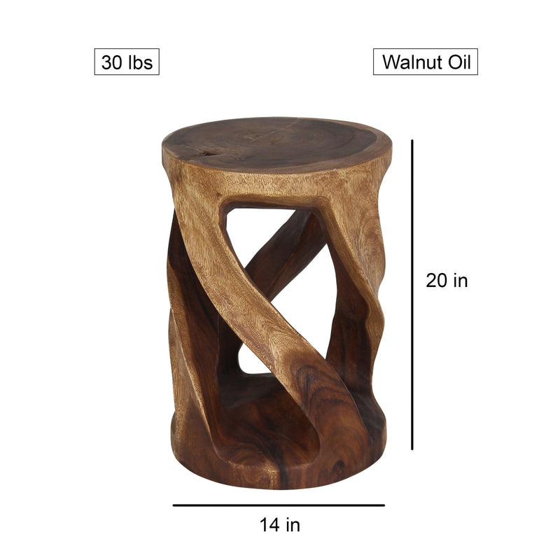 Haussmann Vine Twist Round Pedestal Side Table, Walnut, 14 in dia x 20 in H, dimensions