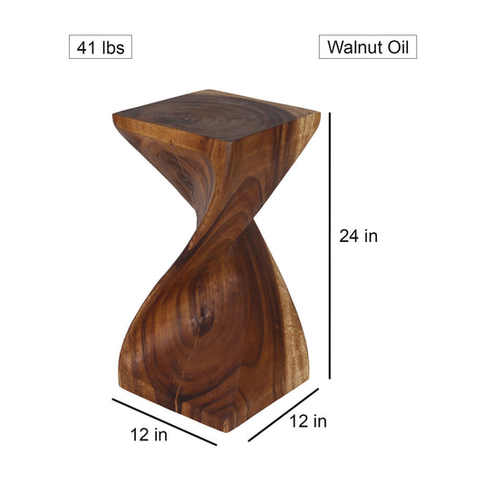 Single Twist Stool Accent Table 12 in SQ x 24 in H Walnut Oil