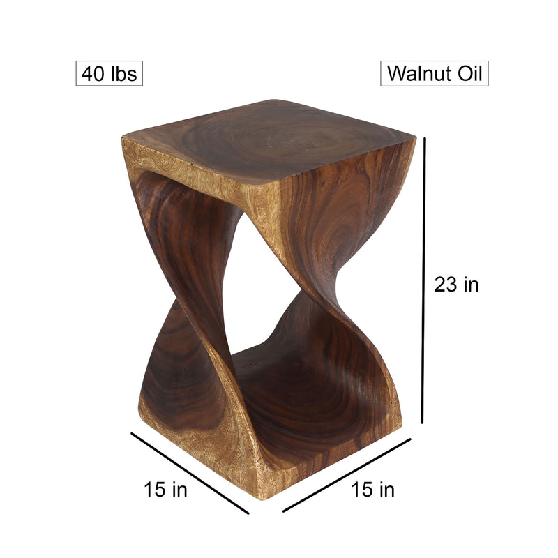 Haussmann® Wood Twist End Table 15 x 15 x 23 inch High Walnut Oil