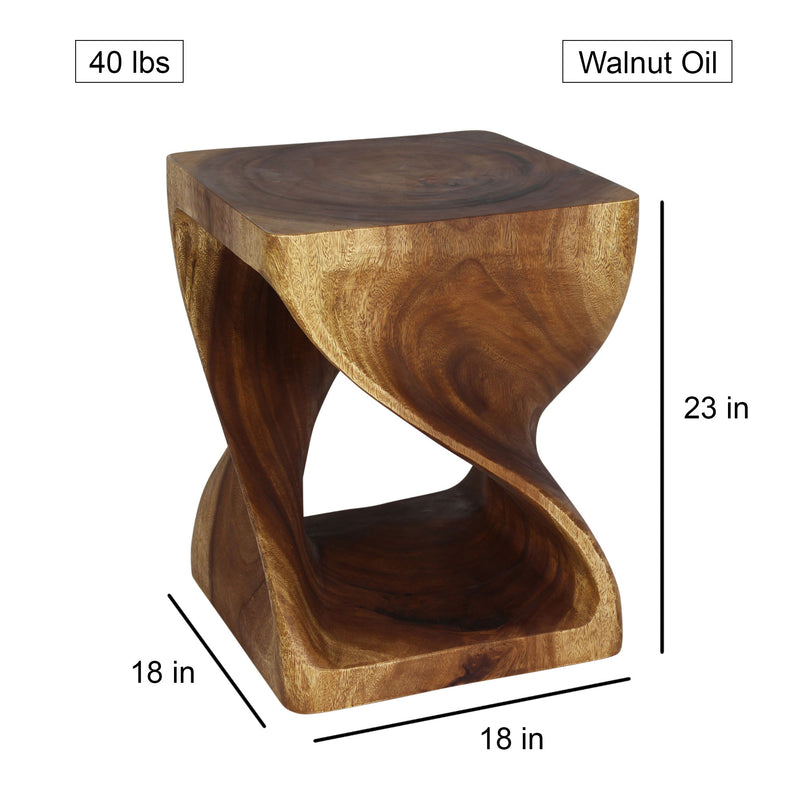 Haussmann® Wood Twist End Table 18 x 18 x 23 inch High Walnut Oil