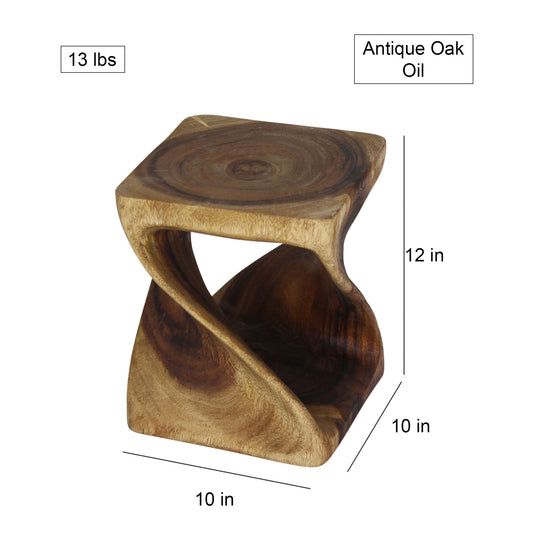 Haussmann Original Wood Twist End Table 10x10x12 in Height Antique Oak Oil