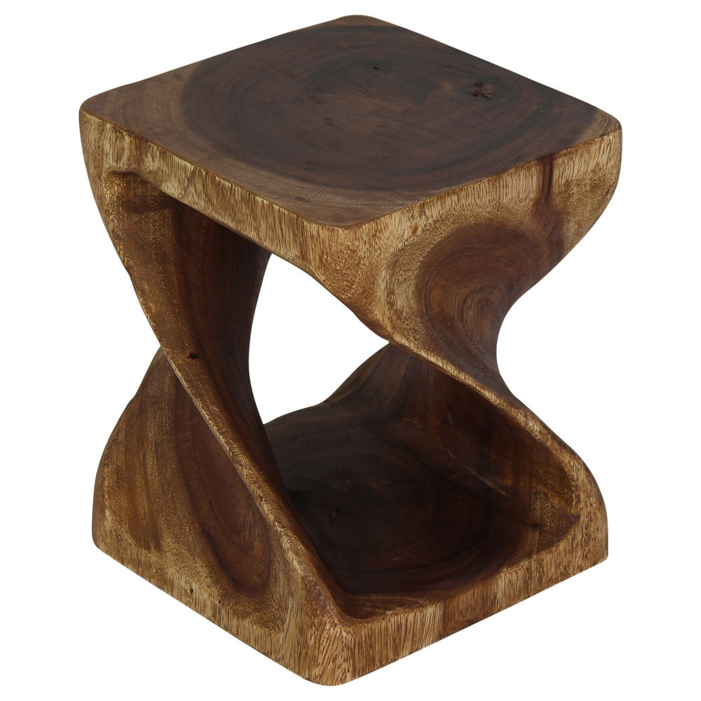 Original Wood Twist Stool Accent Table 10 in SQ x 12 in High Walnut Oil