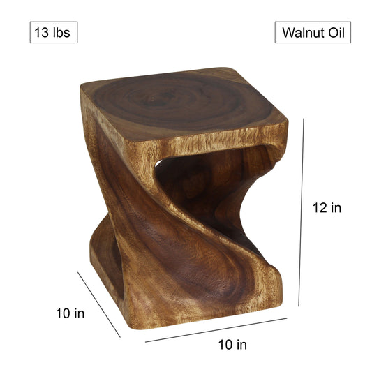 Original Wood Twist Stool Accent Table 10 in SQ x 12 in High Walnut Oil