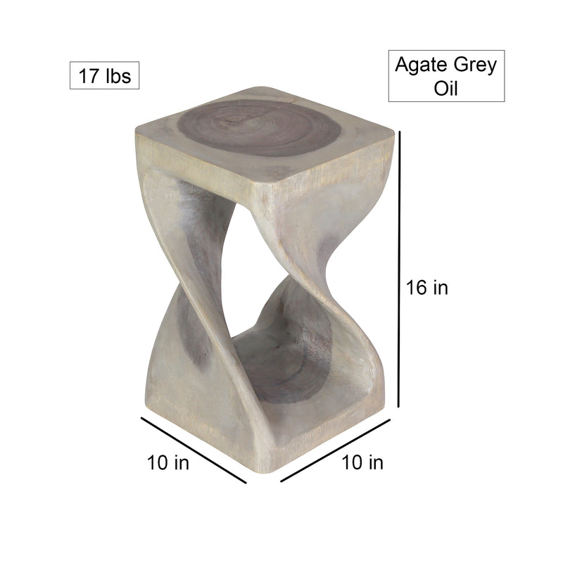 Original Wood Twist Accent Stool 10 X 10 X 16 In High Grey Oil