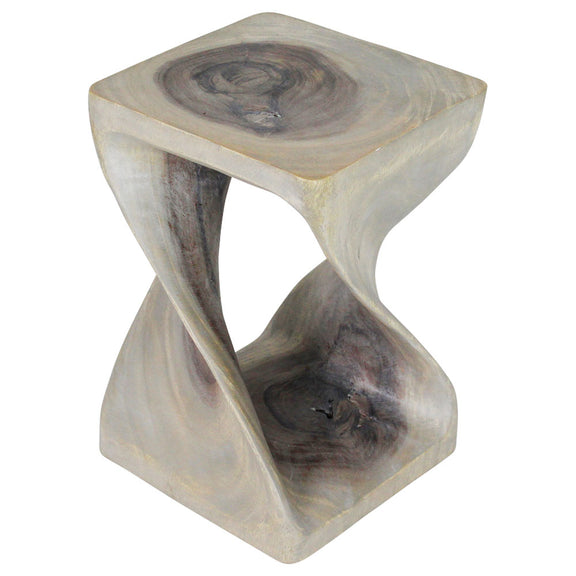Agate Grey Original Twist hand-carved wood end table, 12 x 12 x 18 inches, product view