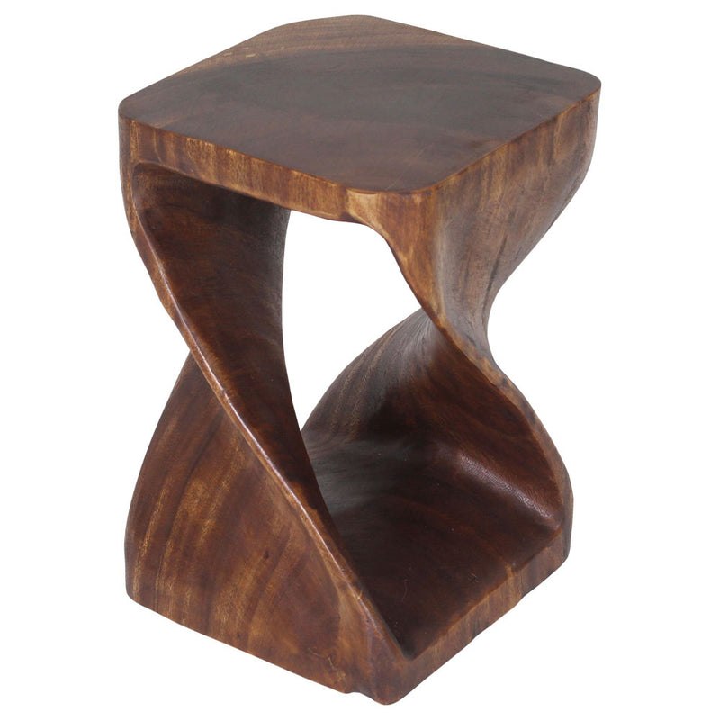Mocha Original Twist hand-carved wood end table, 12 x 12 x 18 inches, product view