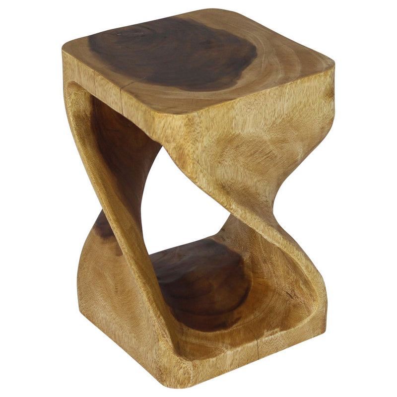 Oak Original Twist hand-carved wood end table, 12 x 12 x 18 inches, product view
