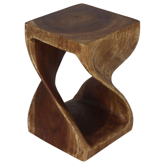 Haussmann Original Twist Walnut 18 inch end table turned to show the open spiral base, white background