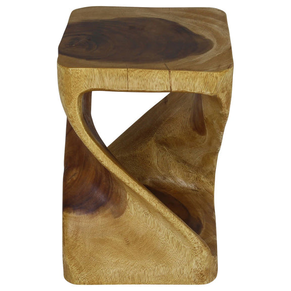 Oak Original Twist hand-carved wood end table, 12 x 12 x 18 inches, second angle showing the carved twist