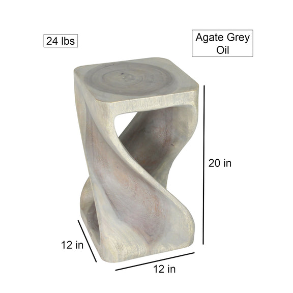 Size diagram of Agate Grey Original Twist hand-carved wood end table, 12 x 12 x 20 inches