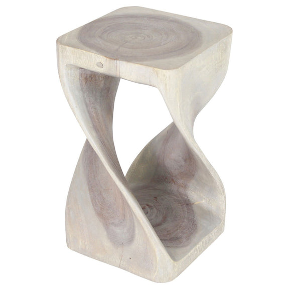 Agate Grey Original Twist hand-carved wood end table, 12 x 12 x 20 inches, product view