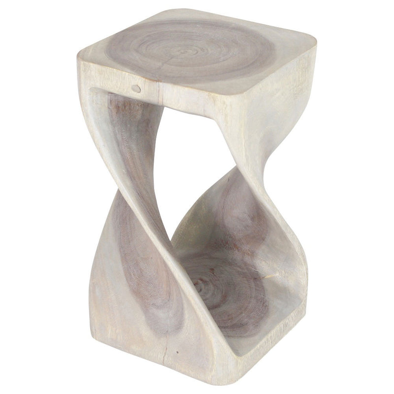 Agate Grey Original Twist hand-carved wood end table, 12 x 12 x 20 inches, product view