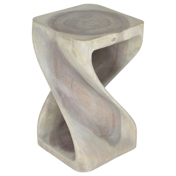 Haussmann Original Twist hand-carved monkeypod end table in Agate Grey-tone Osmo finish, spiral carving and natural grain