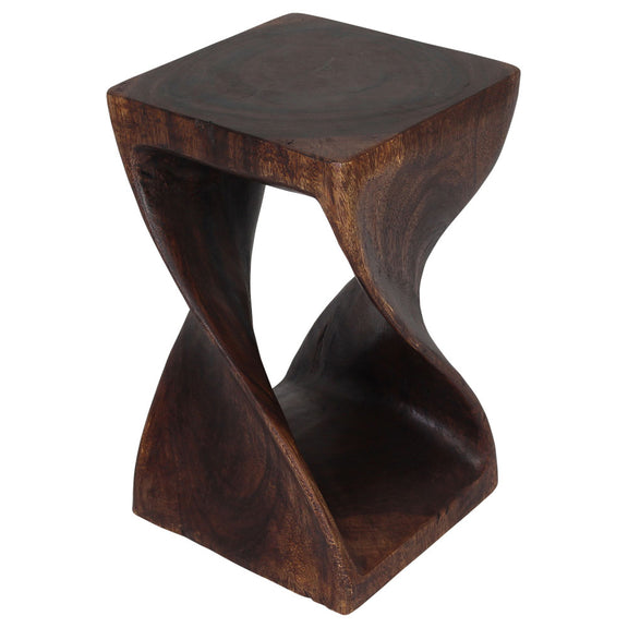 Mocha Original Twist hand-carved wood end table, 12 x 12 x 20 inches, product view