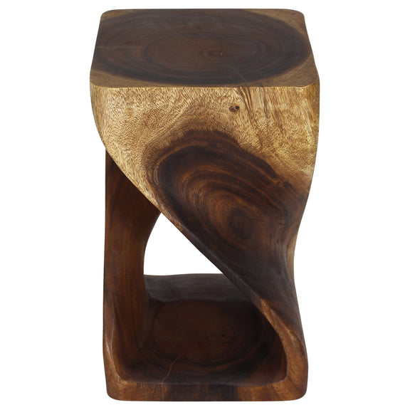 Original Twist Walnut end table, front view showing its square top and spiral carving