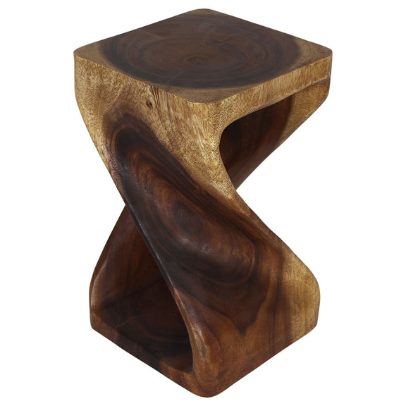 Haussmann Original Twist Pedestal Table, hand-carved solid wood statue, Walnut — angled detail view