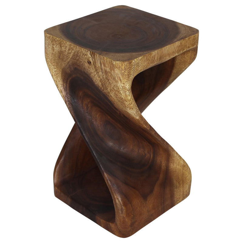 Haussmann Original Twist Pedestal Table, hand-carved solid wood statue, Walnut — angled detail view