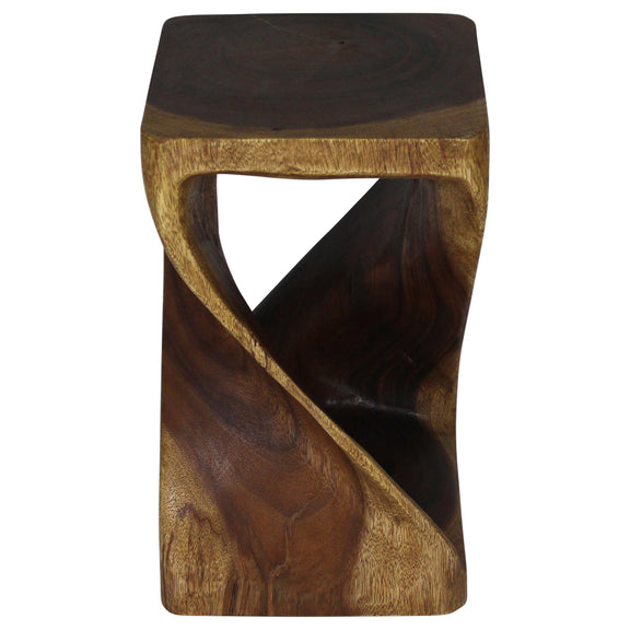 Original Twist Walnut end table side view showing the hand-carved spiral and wood grain