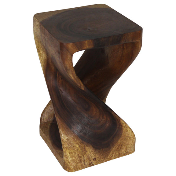 Original Twist Walnut end table viewed from above, showing the square top and carved spiral