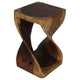 Haussmann Original Twist Pedestal Table, hand-carved solid wood statue, Walnut — top-angled view showing natural checks, knots, and grain