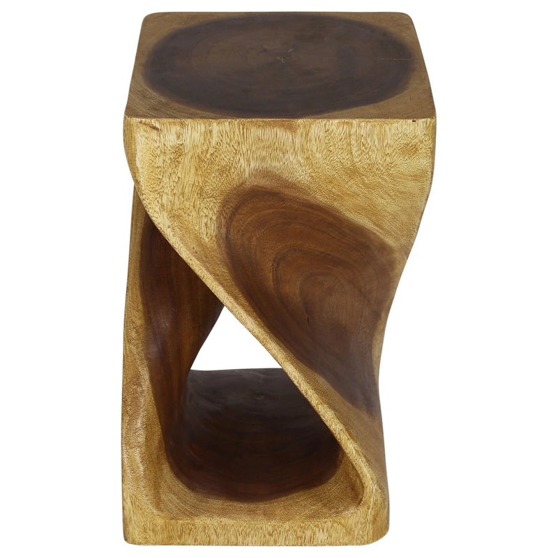 Oak Original Twist hand-carved wood end table, 12 x 12 x 20 inches, second angle showing the carved twist