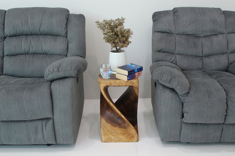 Walnut Original Twist hand-carved wood end table, 12 x 12 x 20 inches, in a furnished room