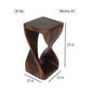 Size diagram of Mocha Original Twist hand-carved wood end table, 12 x 12 x 23 inches