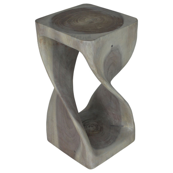 Agate Grey Original Twist hand-carved wood end table, 12 x 12 x 23 inches, product view
