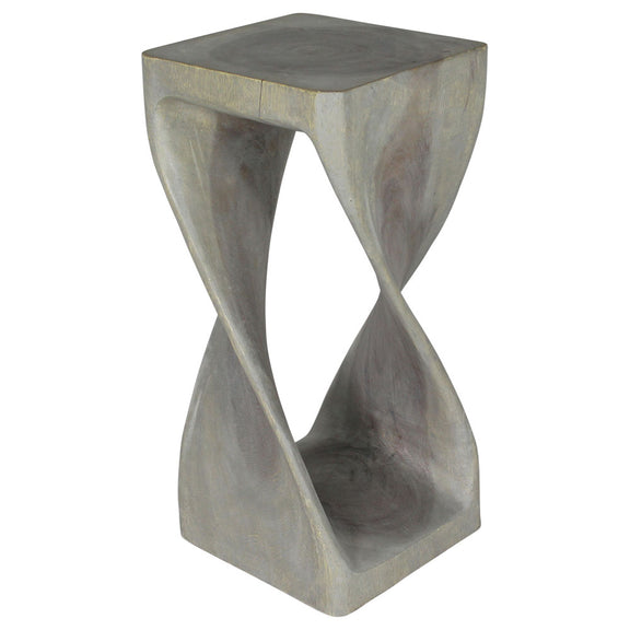 Agate Grey Original Twist hand-carved wood end table, 12 x 12 x 26 inches, product view